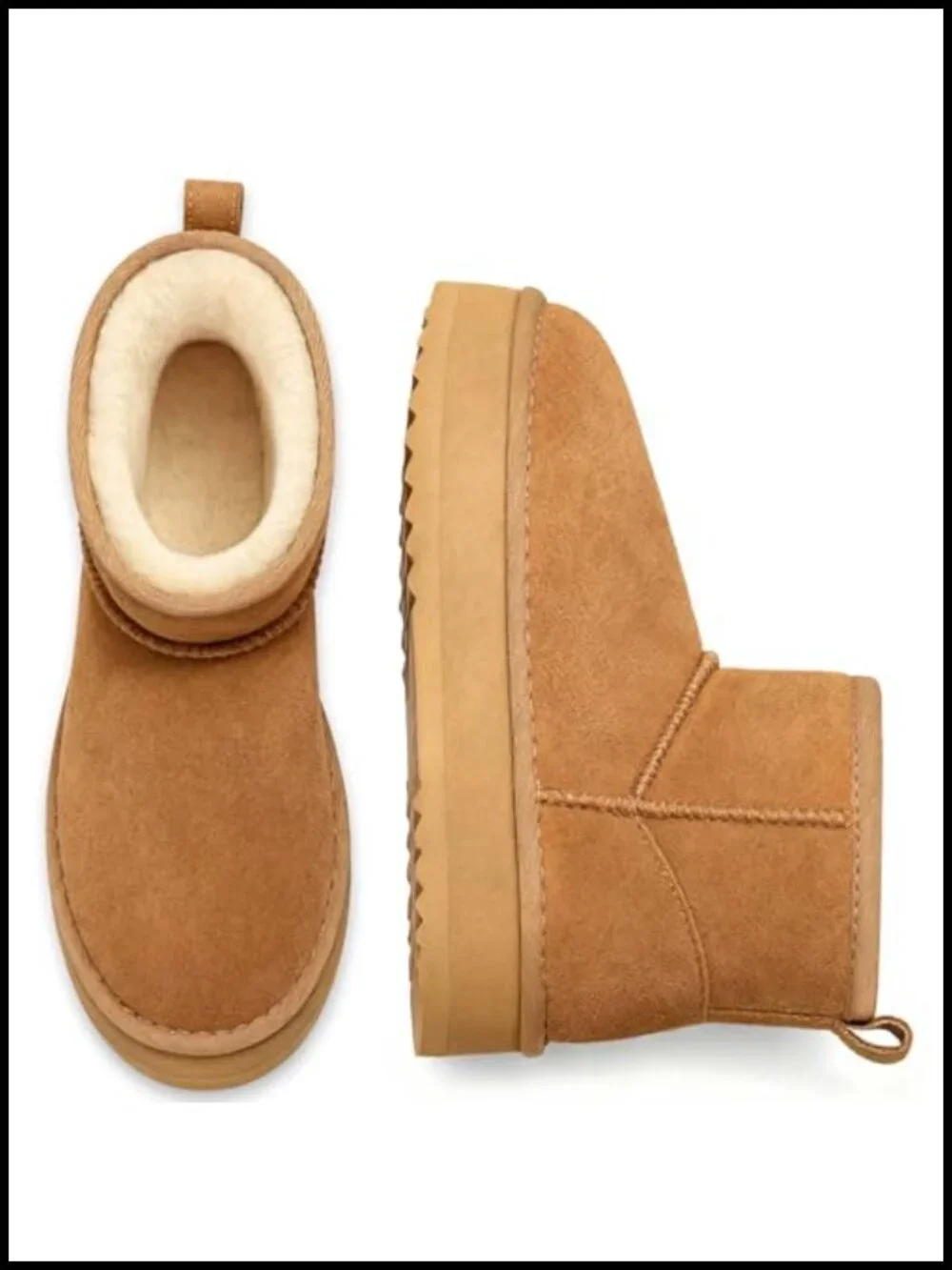 Genuine Suede Platform Mini Boots for Women Fur Lined Winter Snow Boots